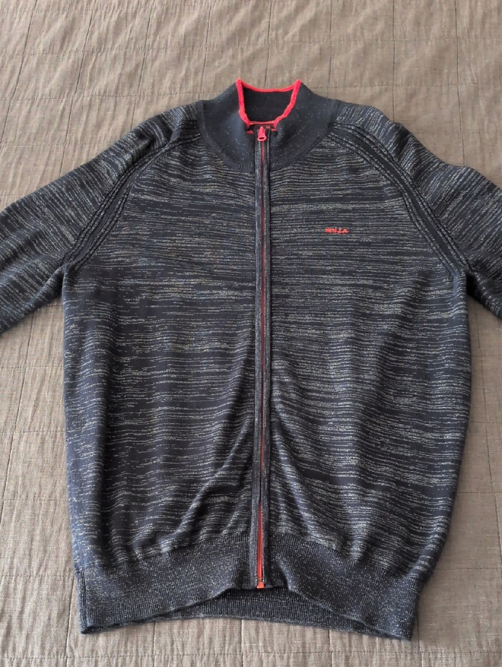 Men's Black Heather Full-Zip Sweater with Red Trim
